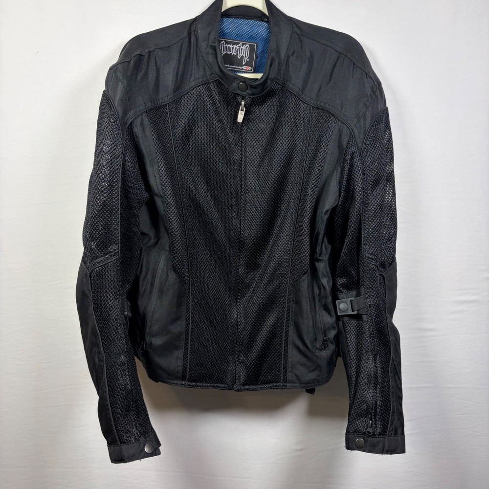 Power Trip Motorcycle Jacket Mesh Padded Biker Mens Size M Black Riding